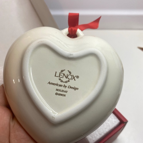 Lenox Holiday Sentiment Heart Dish Noel 4" Trinket Christmas Holly Print Used - Picture 5 of 5